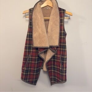 JODIFL Plaid Sherpa Lined Open Front Vest Small Cozy Waterfall